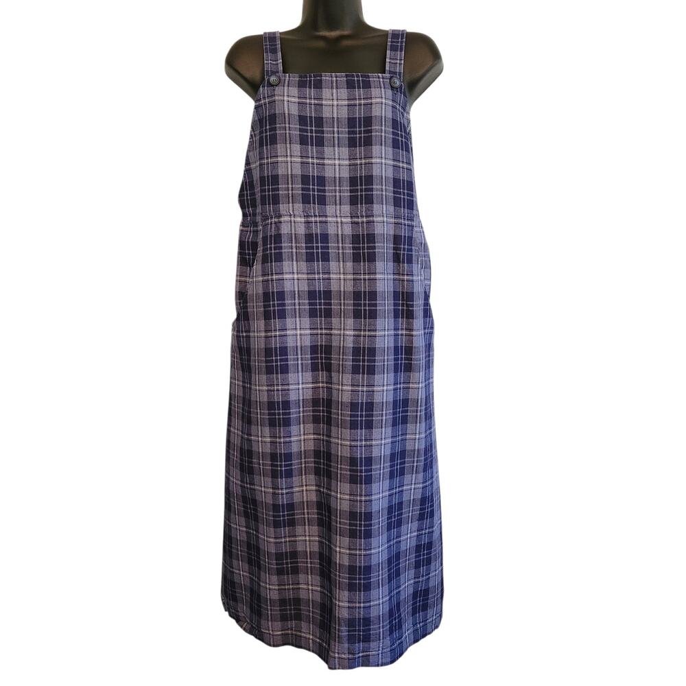 Talbots plaid jumper skirtall blue linen blend size 10